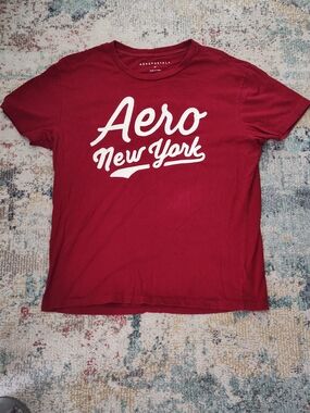 Aeropostale Men's Maroon Crewneck T‑Shirt with White Script Logo